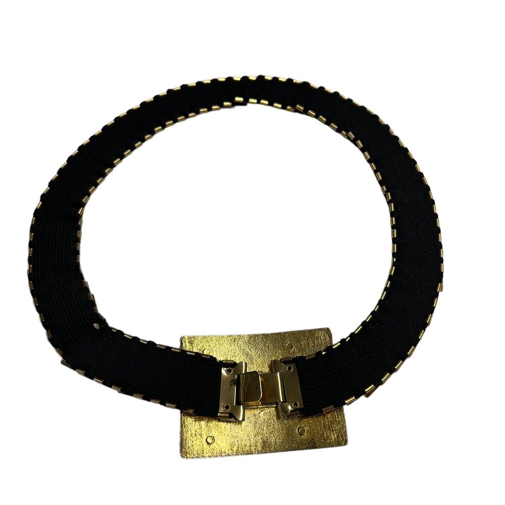 Vintage Fish Scale Gold Tone Metal Belt Gold Floral‎ Buckle Stretch Women's OS - Picture 2 of 4